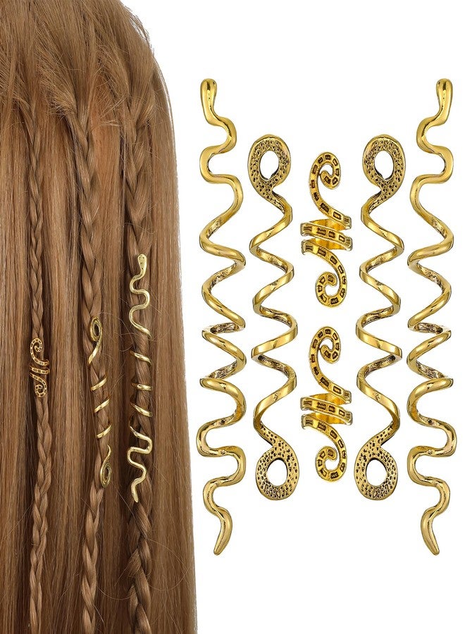 Alrhso 6Pcs Gold Snake Hair Jewelry for Women, Spiral Beads Rings Charm Accessories for Braids, Dreadlocks for Halloween Hair Decoration - Image 1